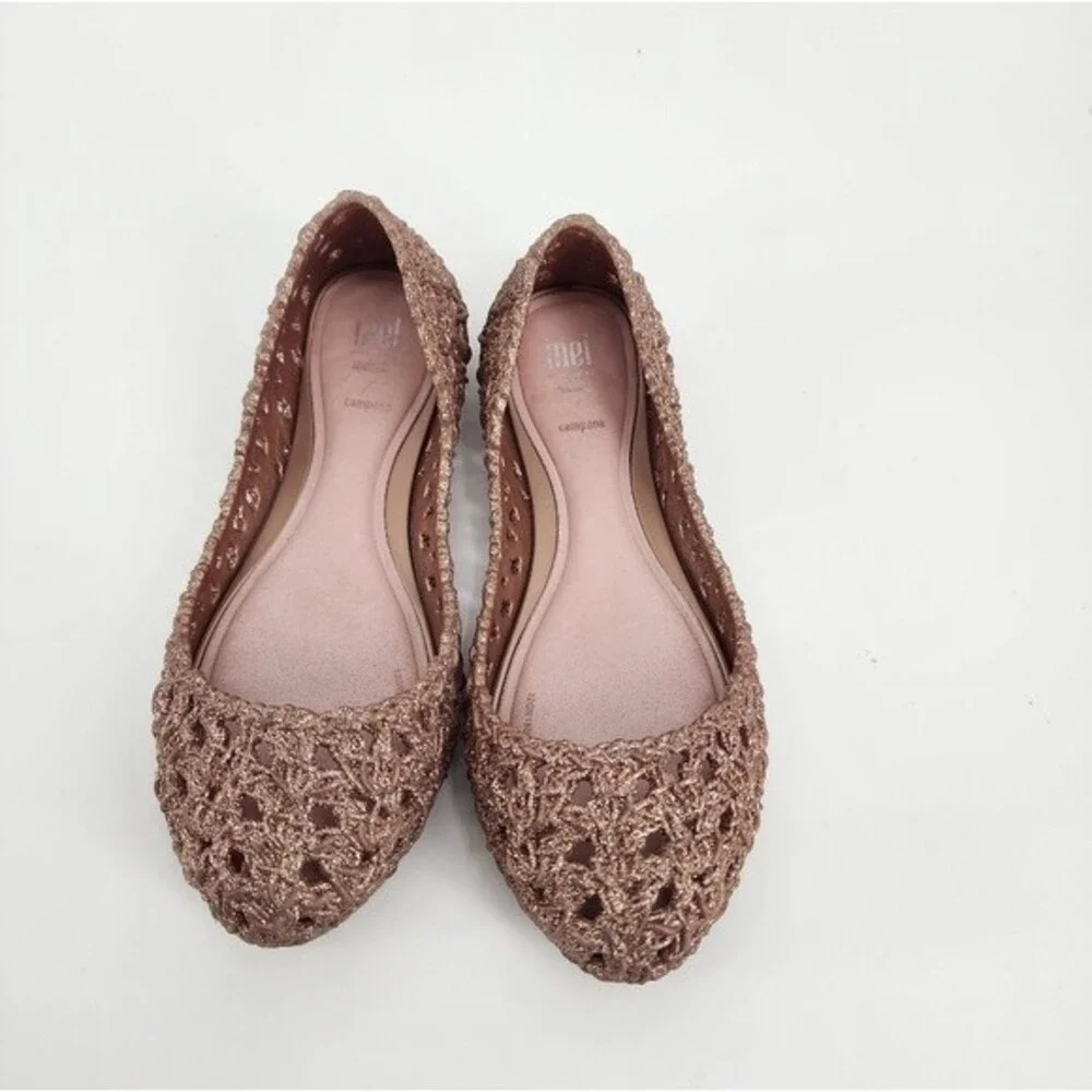 Melissa x Campana Glitter Jelly Rose Gold  Flats Size 1